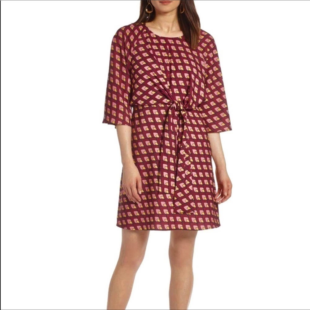 Halogen Tie Front Dress Square Burgundy Bow M NWT v6x